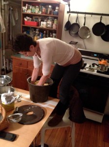 Orange Cardamom Raisin bread in my old fashioned bread bucket